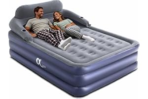 Α阿尔法 A-ER-FA Queen Air Mattress with Detachable Headboard and Cup Holder - 20 Height 700lbs Capacity Comfort Inflatable Bed for Guests Home Camping and Travel Durable Construction,Colchón Inflable,Air Bed