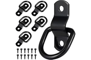 6 Pack 1/4" D Ring Tie Down Anchors, Heavy-Duty Steel Bolt-On D Ring Mounts with Screws, Black E-Coated Surface Mount for Tra