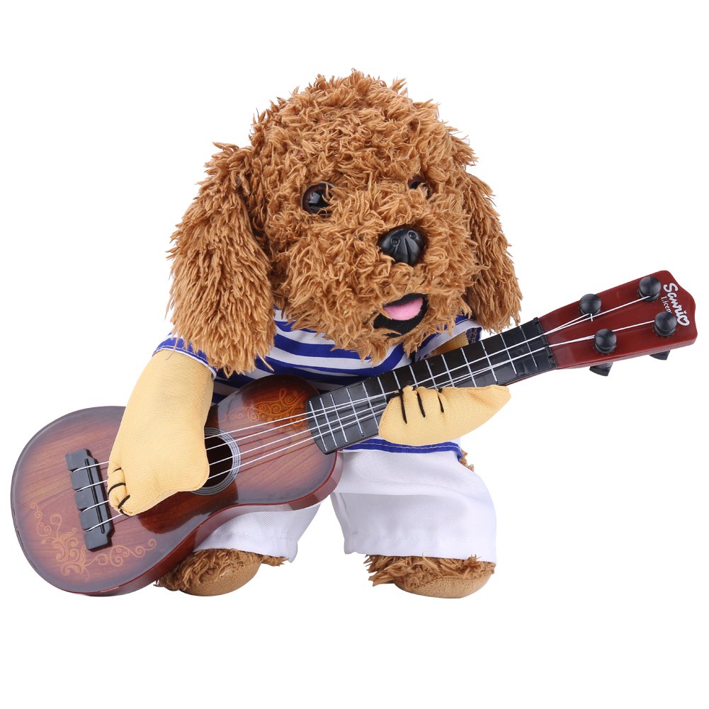 Creative Special Cute Funny Dog Guitar Player Standing Up Costume for Halloween Christmas Cosplay Party Pet Clothes(M)