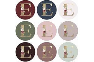 Mobiusea Creation Monogram Stickers| Gold Foil | Initial Envelope Seals Letter E | 9 Chic Color Assortments | Wedding Monogram Sticker| 1.4 Inch | 90pcs Floral Envelop Stickers Seals