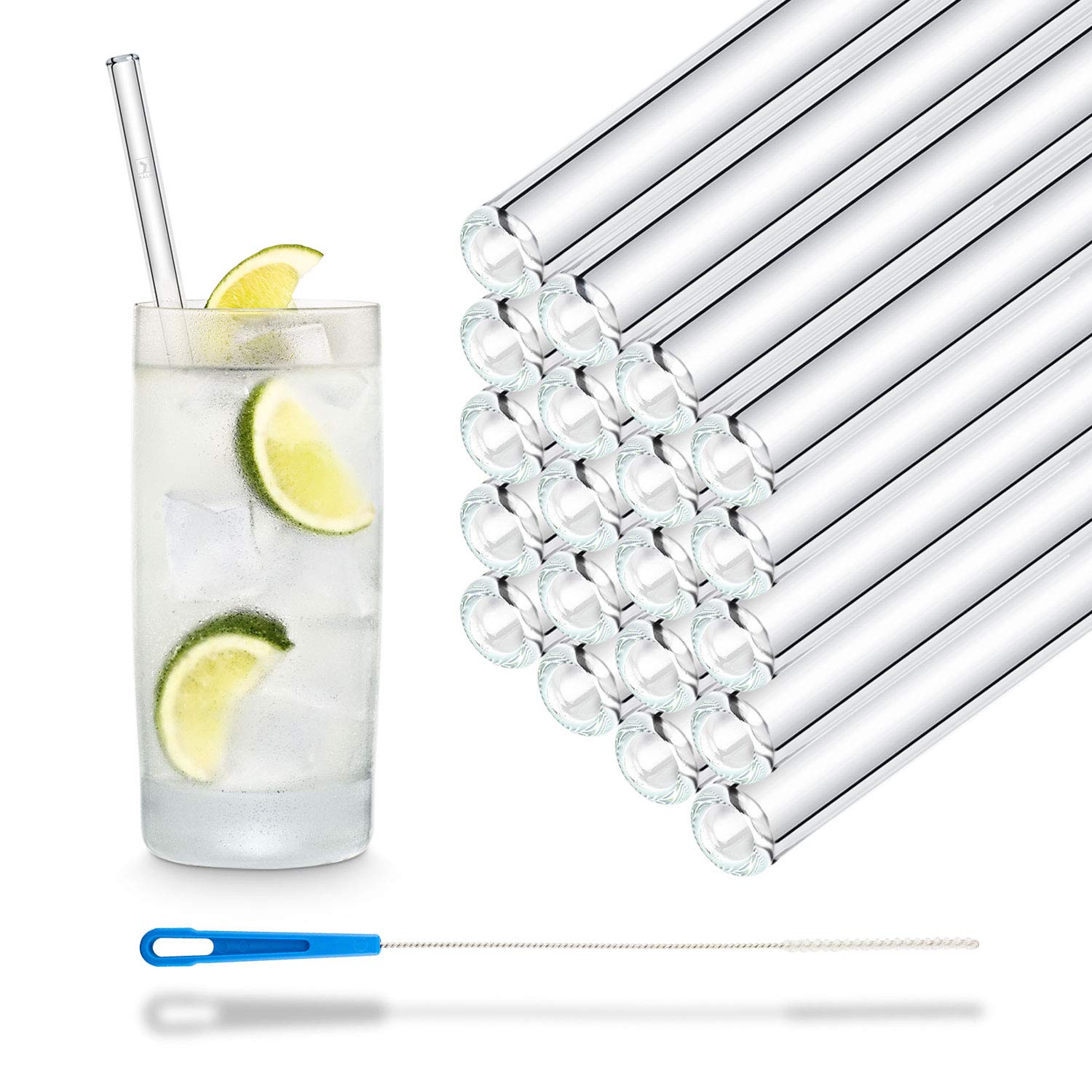 HÅLM Glass Drinking Straws - 50 Pieces, 20 cm, Reusable, Eco-Friendly, Dishwasher Safe