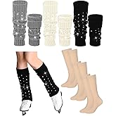 Ramede 6 Pairs Figure Skating Rhinestone Leg Warmer Set Winter Fleece Lined Warm Boot Socks Stylish Skating Accessory Sparkly Performance Wear Ice Skate for Women Girls