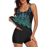 Urchics 2026 Flowy Tankini Swimsuits for Women Tummy Control Tankini Swimwear Tank Top with Boyshorts Two Piece Bathing Suits