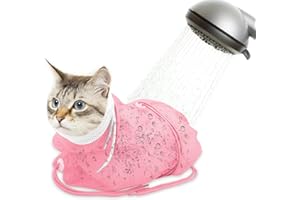 CATCAN Cat Bathing Bag, Breathable Mesh Cat Shower Bag Anti Scratch Adjustable Cat Grooming Bag for Nail Trimming Polyester Soft Washing Bag