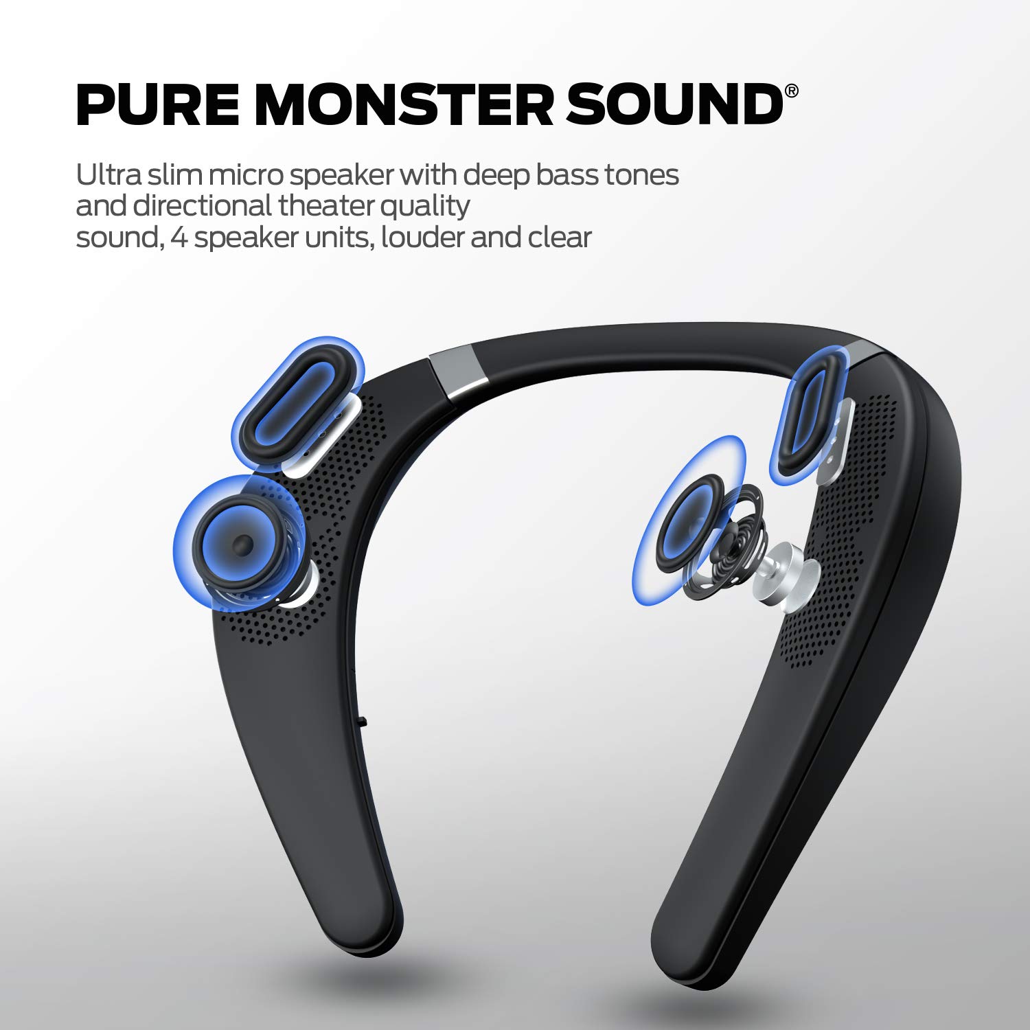 Monster Boomerang Neckband Bluetooth Speaker, Neck Speaker Bluetooth Wireless, 12H Playtime, True 3D Stereo Sound, Portable Soundwear, IPX7 Waterproof, for Home Sport Outdoor
