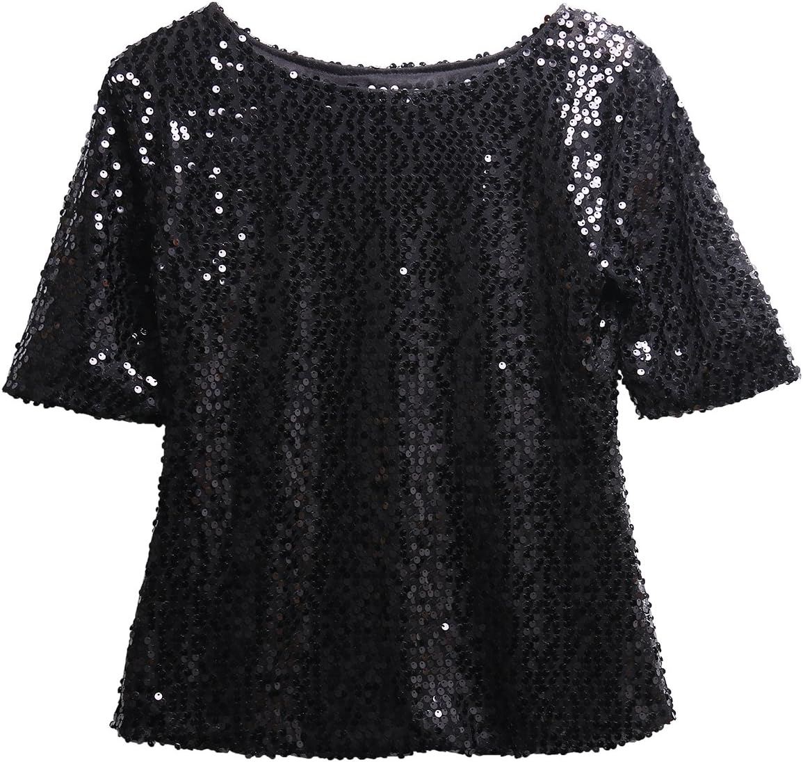 Fairviewer Women Short Sleeve Sequins Embellished Sparkle Tunic Blouse Shirts Tops