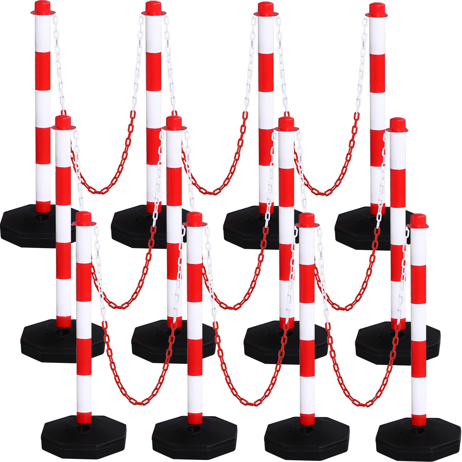 Photo 1 of 12 Pack Traffic Delineator Post Cones Include Fillable Base Expandable Traffic Safety Barrier 5 Feet Plastic Chain, Industrial Safety Cones Construction Cones for Parking Lot (Red and White)