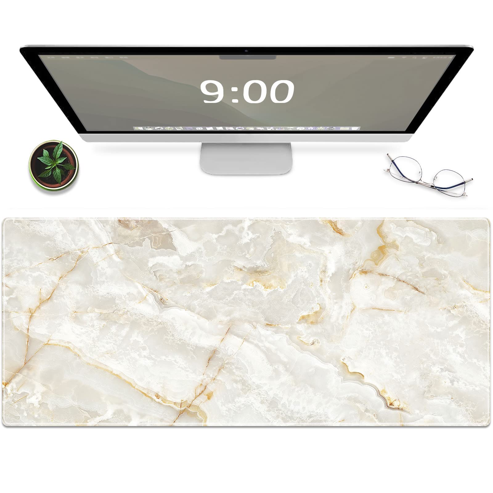Photo 1 of Galdas Large Mouse Pad Marble Pattern XXL XL Large Mouse Pad Mat Long Extended Mousepad Desk Pad Non-Slip Rubber Mice Pads Stitched Edges Thin Pad (31.5x11.8x0.12“)