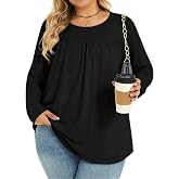 Plus Size Tops for Women Long Sleeve Shirts Fall Crewneck Pleated Blouses | Crewneck Casual Loose Flowy Blouses, Floral Print Tunic Tops, 2026 Winter Outfits, Fashion Fall Clothes, Vacation Home Office