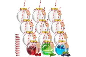 Yaomiao 12 Pcs 16 oz Christmas Ornament Cups for Drink Empty Plastic Clear Fish Bowl with Lids and Straws Spherical Bottles Bulk for Holiday Cocktails Fishing Party Decorations Candy Gift