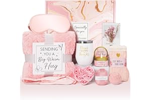 GIFTPIONEER Birthday Gifts for Women, Self Care Friendship Gifts, Relaxing Spa Gifts Basket Care Package w/Luxury Flannel Blanket, Unique Ideas for Mom Her Friend Sister Wife (Rose)