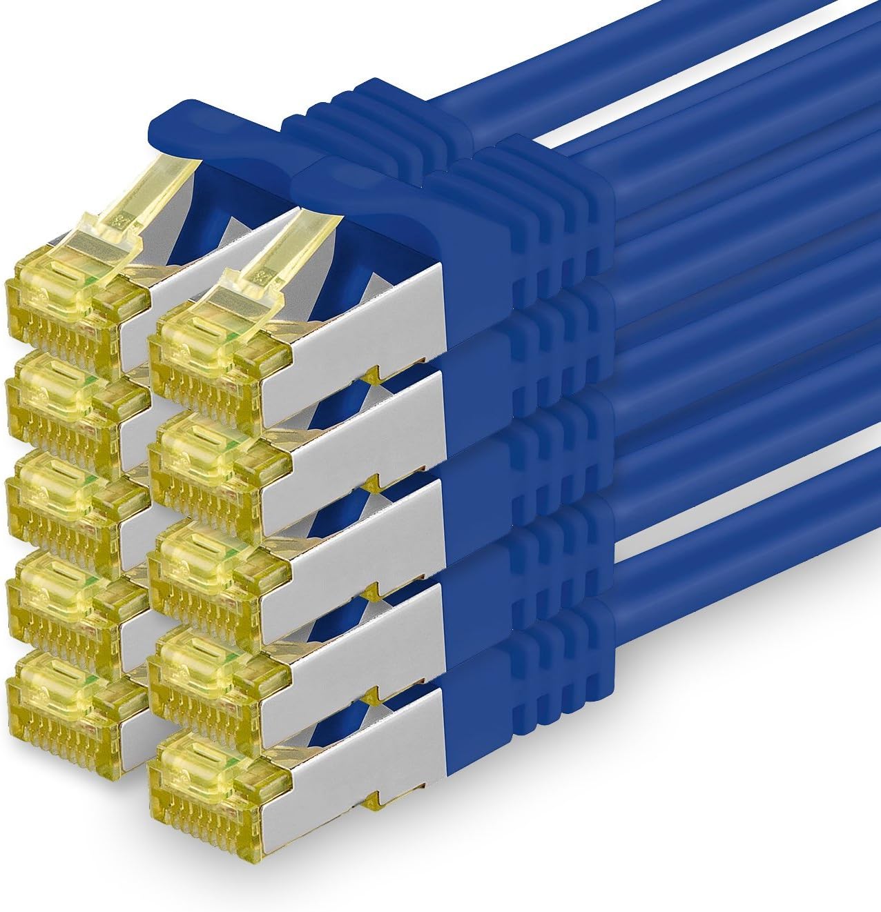 1aTTack.de Cat.7 network cable 3.0 m blue pack of 10 Cat7 Ethernet cable network LAN cable raw cable 10 Gb s SFTP PIMF LSZH set patch cable with Rj 45 plug Cat.6a