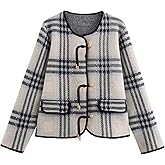 CUFEZN Women's Sweater Cardigans Vintage Plaid Knit Blazer Jacket Winter 2025 Button Down Cardigan Coats with Pockets