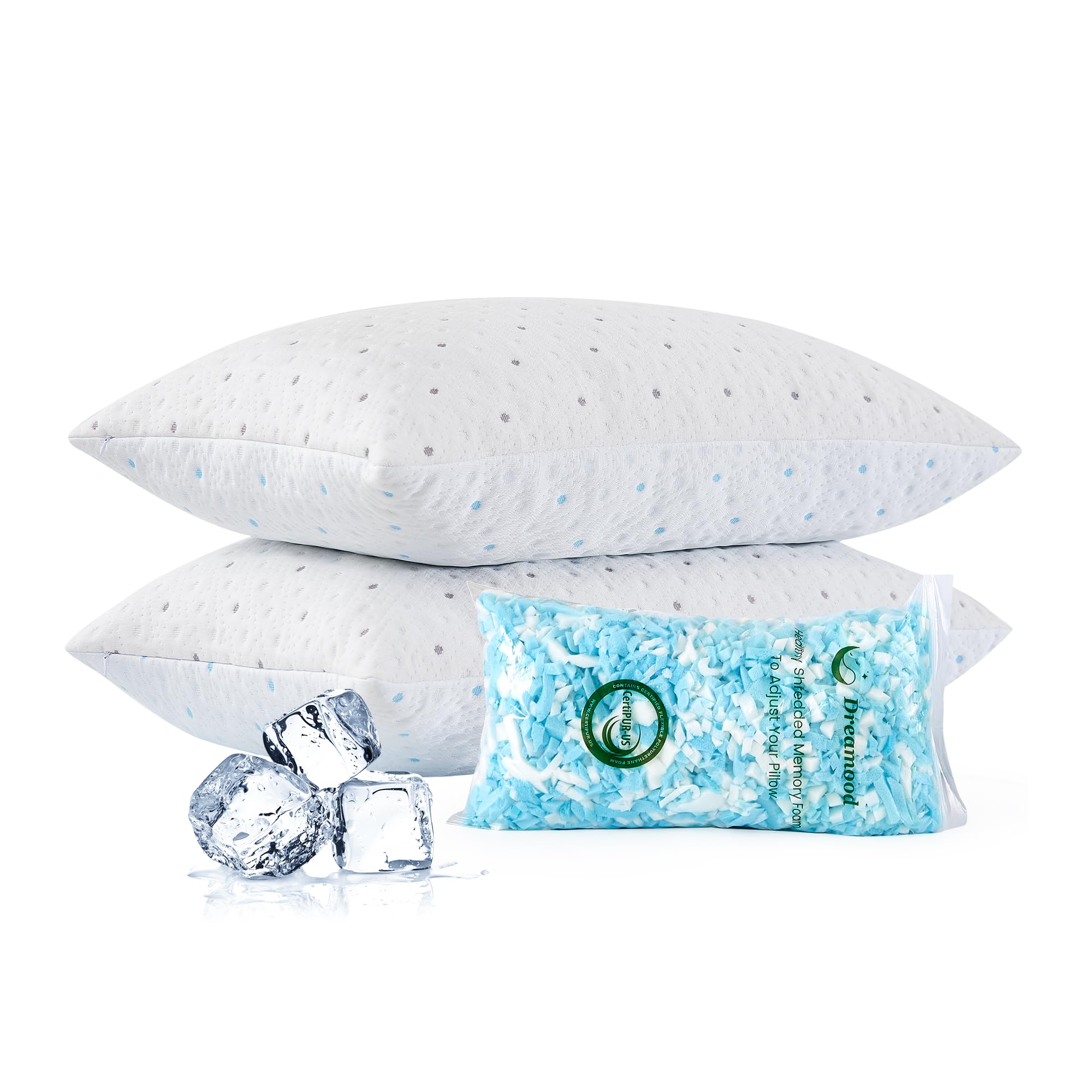 Photo 1 of Dreamood Cooling Pillows Queen Size Set of 2 with Extra Stuffing 100% Shredded Memory Foam Pillows with Washable Cover for Side Back Stomach Sleeper Hypoallergenic
