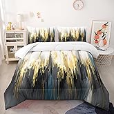 Nttopship Black White Gold Gradient Color Print Comforter Set King Size,Abstract Art Bedding Set,Patchwork Printed Quilted Set for Teens Adult,with 1 Comforter and 2 Pillow Case
