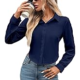 Women's Lantern Sleeve Blouse Button Down Shirt Loose Fit Satin Blouse Business Casual Work Tops