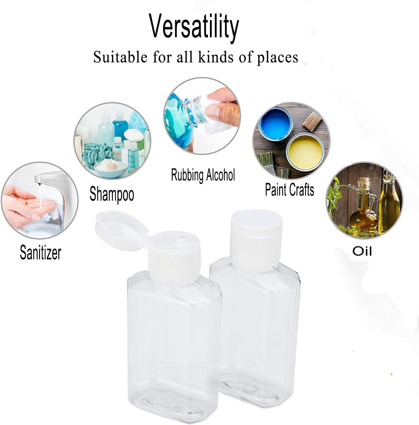 60pcs 2oz Clear Empty Travel PET Plastic Bottles with Flip Top Caps,Refillable Top Bottles, No BPA/No Parabens: Health & Personal Care