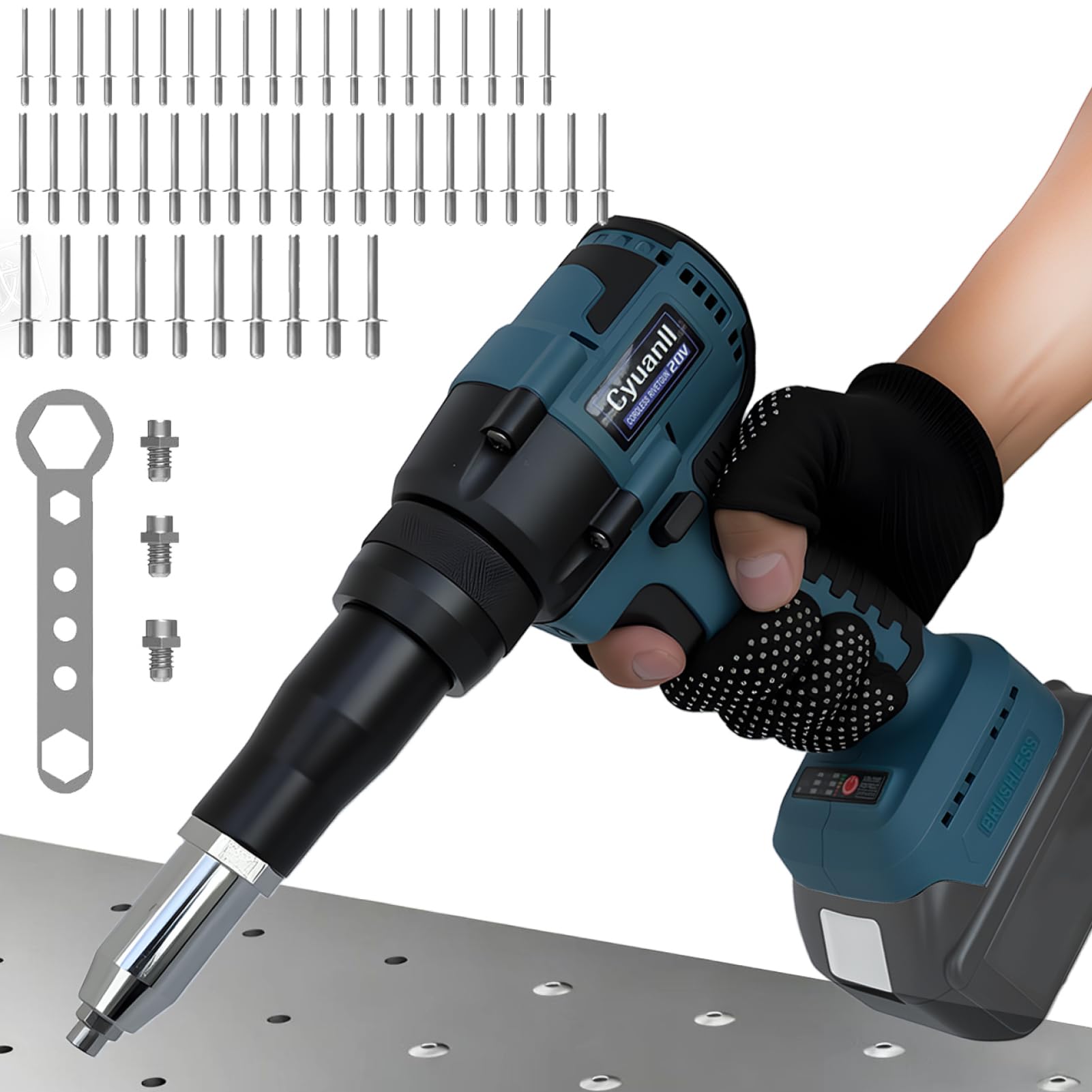 Photo 1 of ***BLUE, BATTERY NOT INCLUDED, SELLING FOR PARTS, FINAL SALE***Upgraded Cordless Rivet Gun Compatible with Makita 18V Battery,Electric Rivet Gun Tool with 3 Size (1/8", 5/32", 3/16") Aluminum Rivets,Brushless Motor Rivet Gun Kit with Led Light(No Battery)