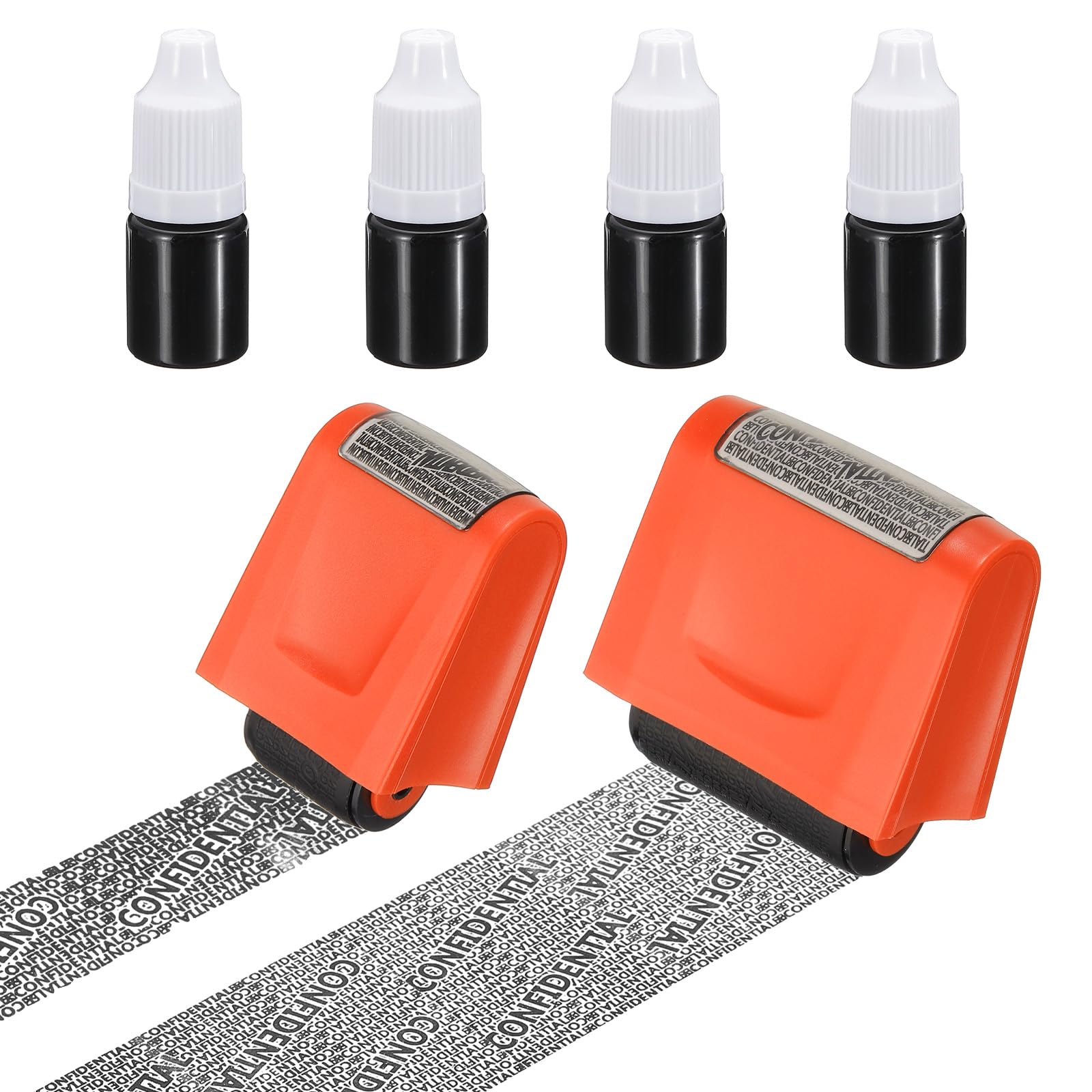 PATIKIL Identity Theft Protection Roller Stamp, 2Pcs 0.7/1.7" Confidential Roller Stamp Privacy ID Police Stamp Roller for Security ID Address with 4Pcs Refills, Orange