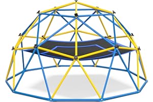 Hapfan 10ft Climbing Dome with Hammock, Jungle Gym for Kids 3-8 Backyard with Heavy Duty Monkey Bars Made of Anti-Rust Steel