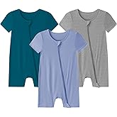 Ekkimy Baby Romper 3 Pack Bamboo Rayon Footless Short Sleeve Zipper Romper