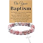 Mwphuy Baptism Gifts for Her Beaded Bracelet First Communion Christening Gifts for Goddaughter Religious Beaded Bracelet Jewelry Christian Baptism Gift for Women Friends