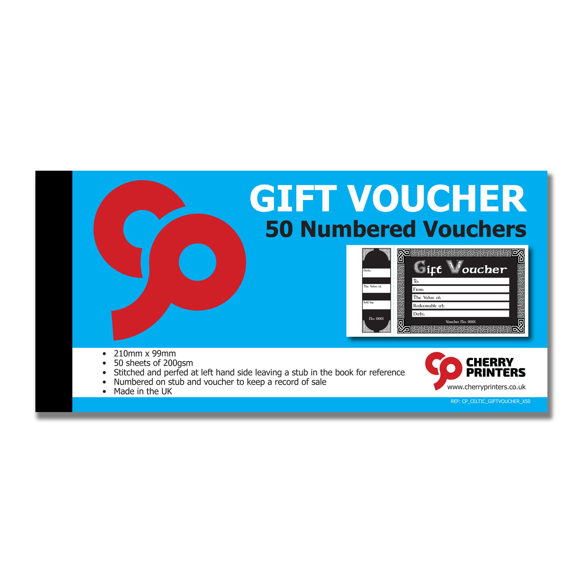 Celtic Gift Voucher Book with stub 50pages 200gsm 99mm x 210mm