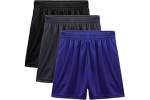KDVOG 4-Pack Boy's Athletic Shorts Elastic Waistband Quick Dry Youth Basketball Shorts with Pockets (Ages 7-15)