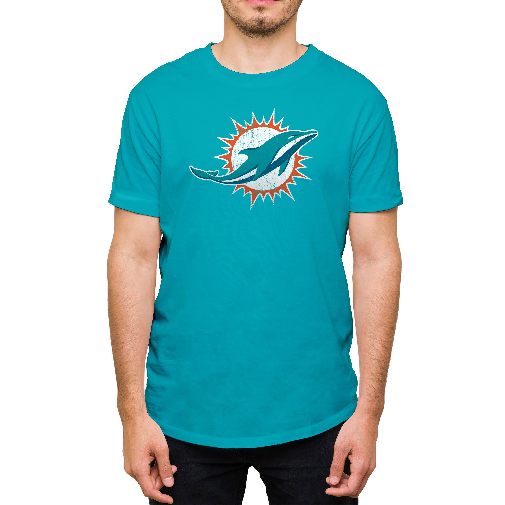 Hybrid Sports NFL - Miami Dolphins - Distressed Team Logo - Men's and Women's Short Sleeve T-Shirt - Size Small - Miami Dolphins - Aqua Image