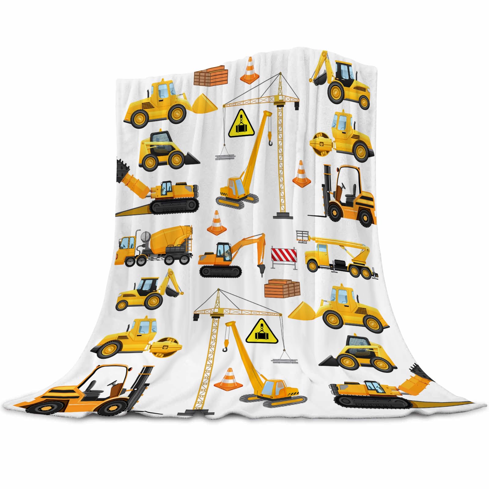 Abaysto Construction Truck Blanket for Boys Excavator Plush Throw Blanket Soft Flannel Tractor Blanket for Bed Couch Sofa Decor Blankets Trucks Car Lover Toddler Kids Blankets Gift 130x150cm