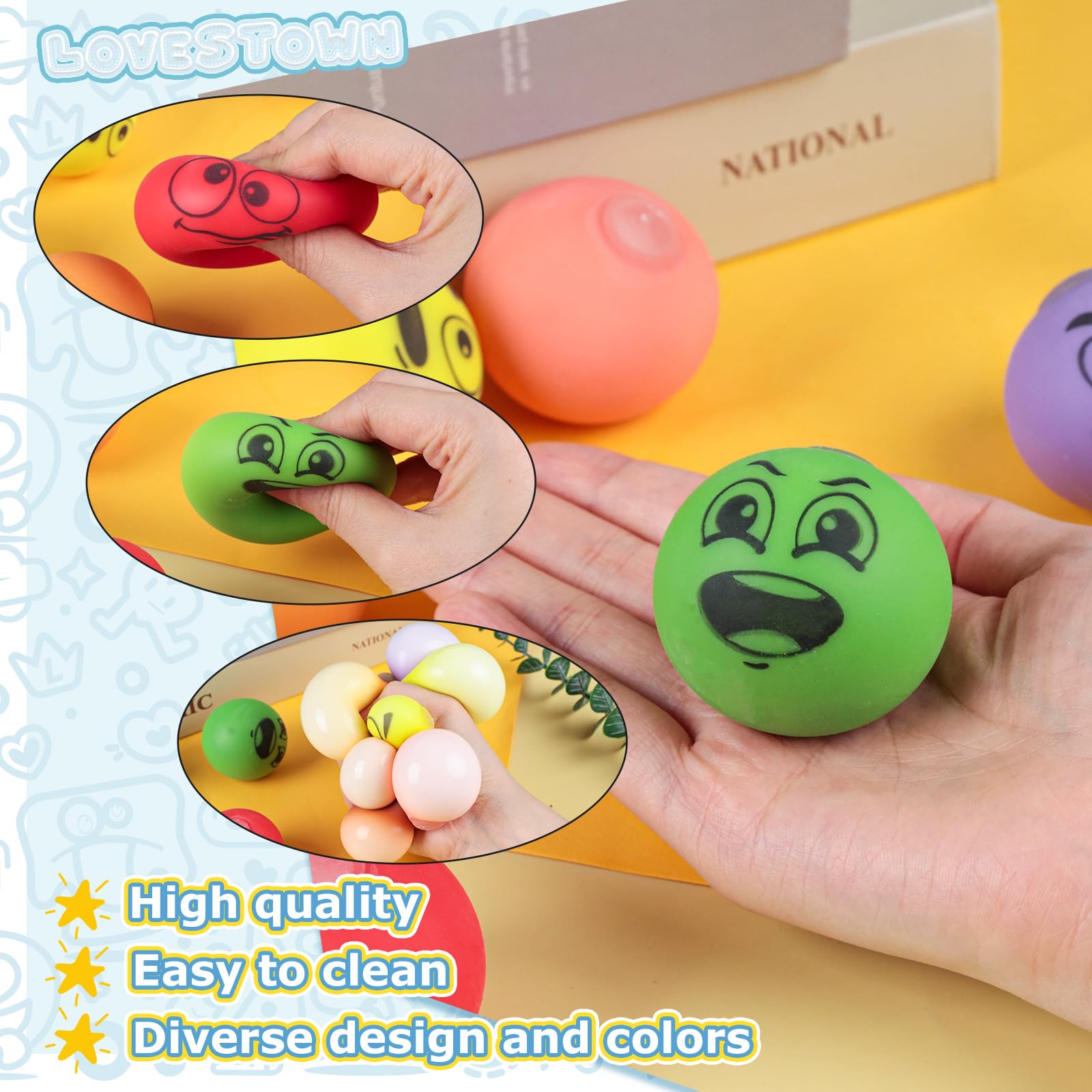 LovesTown 12PCS Emotion Dough Ball Fidget Toys, Smile Stress Balls for Kids and Adults Party Favors Classroom Prizes Anxiety Relief