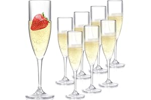 Elsjoy 8 Pack Acrylic Champagne Flutes, 6 Oz Stemmed Champagne Glasses Unbreakable Champagne Coupes, Reusable Champagne Toast