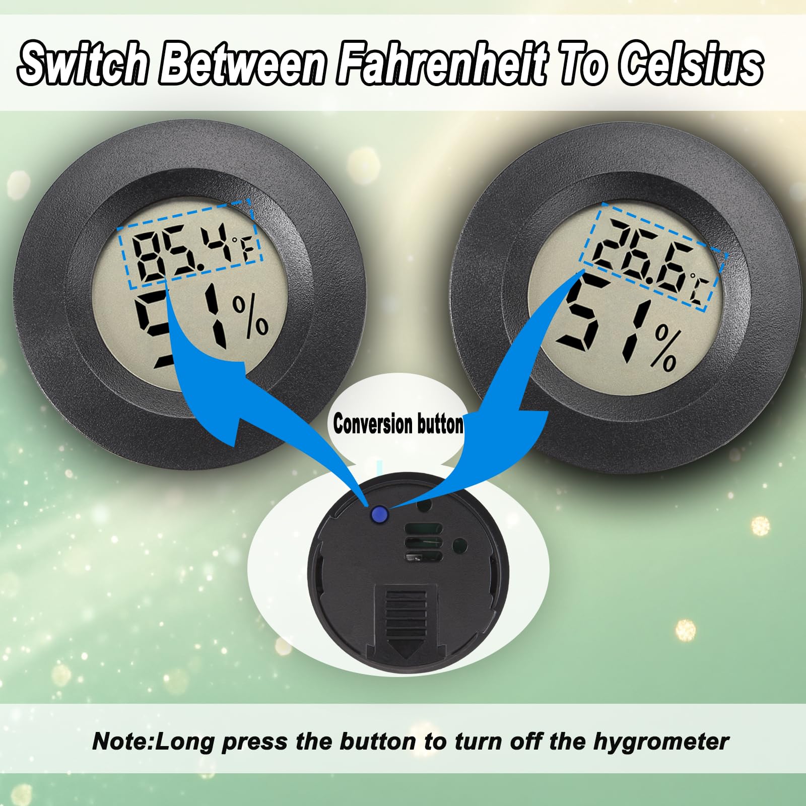 Mini Hygrometer Digital Thermometer Humidity Meter 2 Pack Hygrometer Thermometers Indoor/Outdoor Humidity Monitor Reptile Thermometer for Greenhouse Garden Cellar Fahrenheit(℉)/ Celsius(℃)