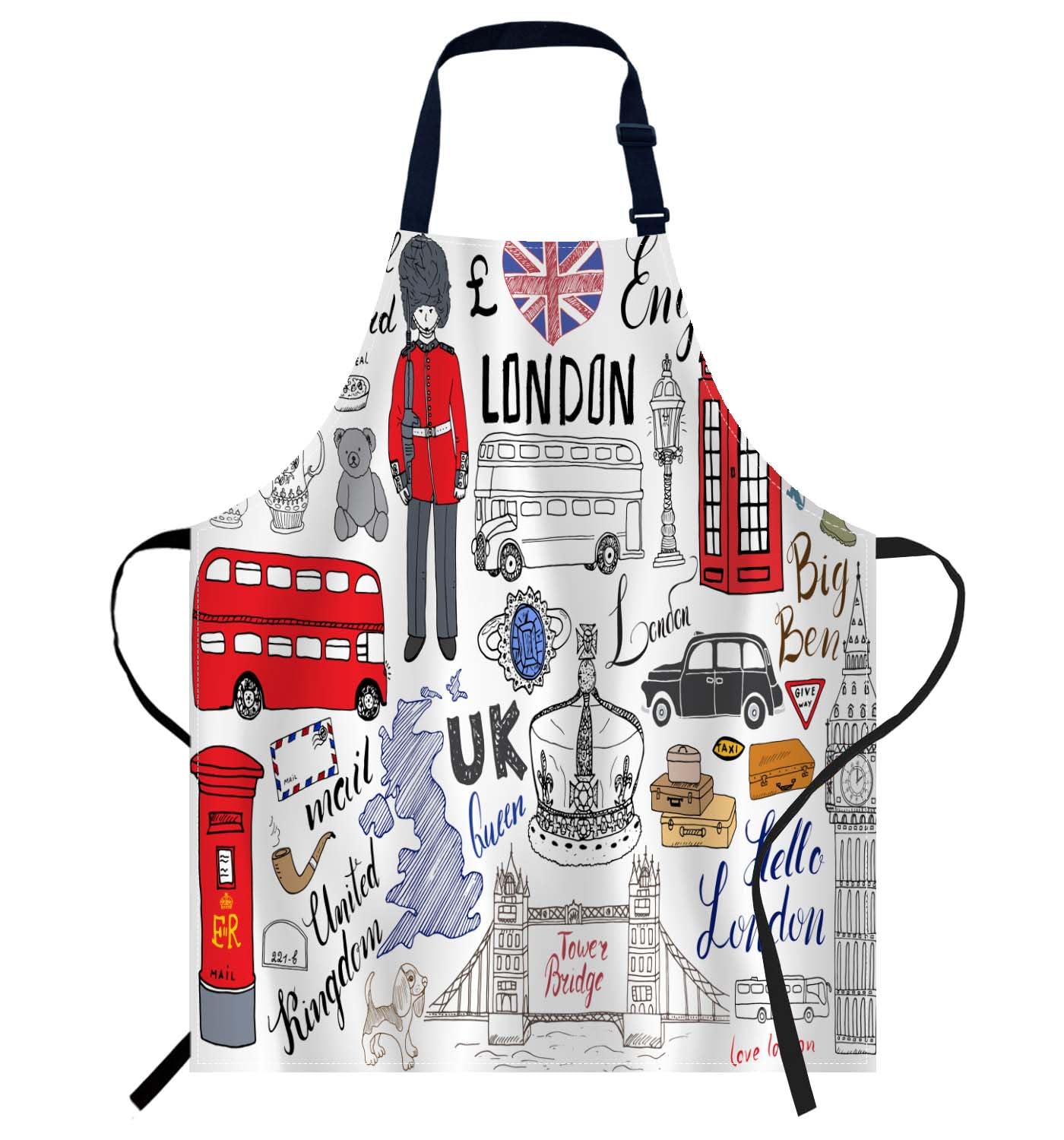 Smooffly London City Doodles Elements Apron - Chefs Apron for Men & Women, Kitchen BBQ & Catering Bib