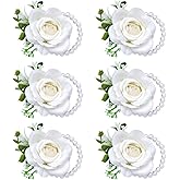 Ivory Rose Wrist Corsage Wristlet Band Bracelet for Women Set of 6 Wedding Bride Bridesmaid Wrist Corsage Artificial Flowers for Wedding Ceremony Anniversary Prom Flowers Formal Dinner Party(6, White)