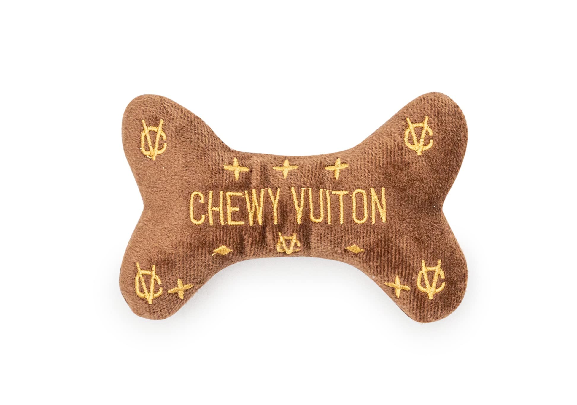 Fluffy Tailers Chewy Vuiton Dog Plush Bone Toy, Squeaky Chew Toys, Durable Bone Shape Puppy Training Toy, or Small and Medium Sized Dog Cat Boredom Toy (Chewy Vuiton) designer toy