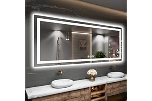 Amorho LED Bathroom Mirror 72"x 36" with Front and Backlight, Large Wall Mirrors with Anti-Fog, Dimmable, Shatter-Proof, Memory, 3 Colors, Double LED Vanity Mirror