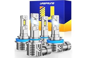 Ursprung H11/H9/H8 9005/HB3 Light Bulbs Combo, Upgraded 600% Brighter 6500K Cool White, 1:1 Mini Size 9005 H11 Halogen Replacement Hi/Lo Beam Bulbs, Plug and Play, Pack of 4