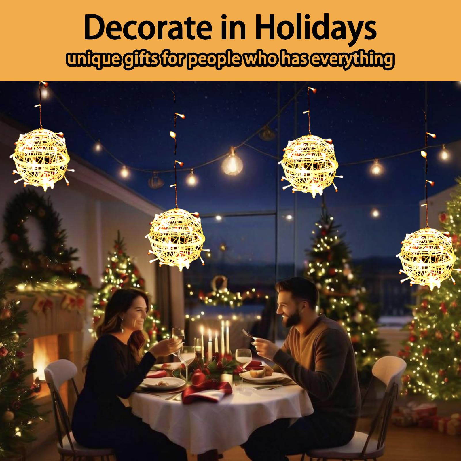 WISEgham Christmas Solar String Lights Outdoor, 5Pc 200LED 32.8ft Solar Powered Globe Fairy Lights Waterproof, 8 Modes Ball Lights Outside for Tree Garden Yard Porch Lawn Holiday Decor, Warm White