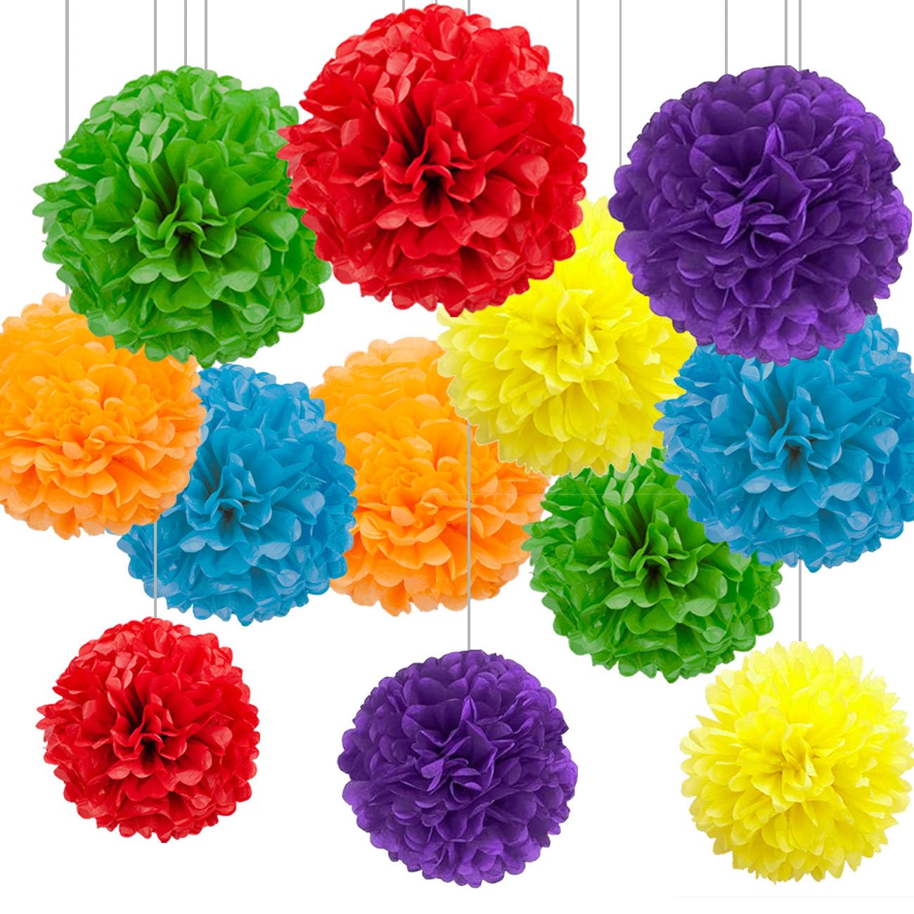 CC wonderland zone 12Pcs Colourful Hanging Tissue Paper Pom Poms Decorations for Rainbow Party Ceiling Wall Tissue Flowers Decorations