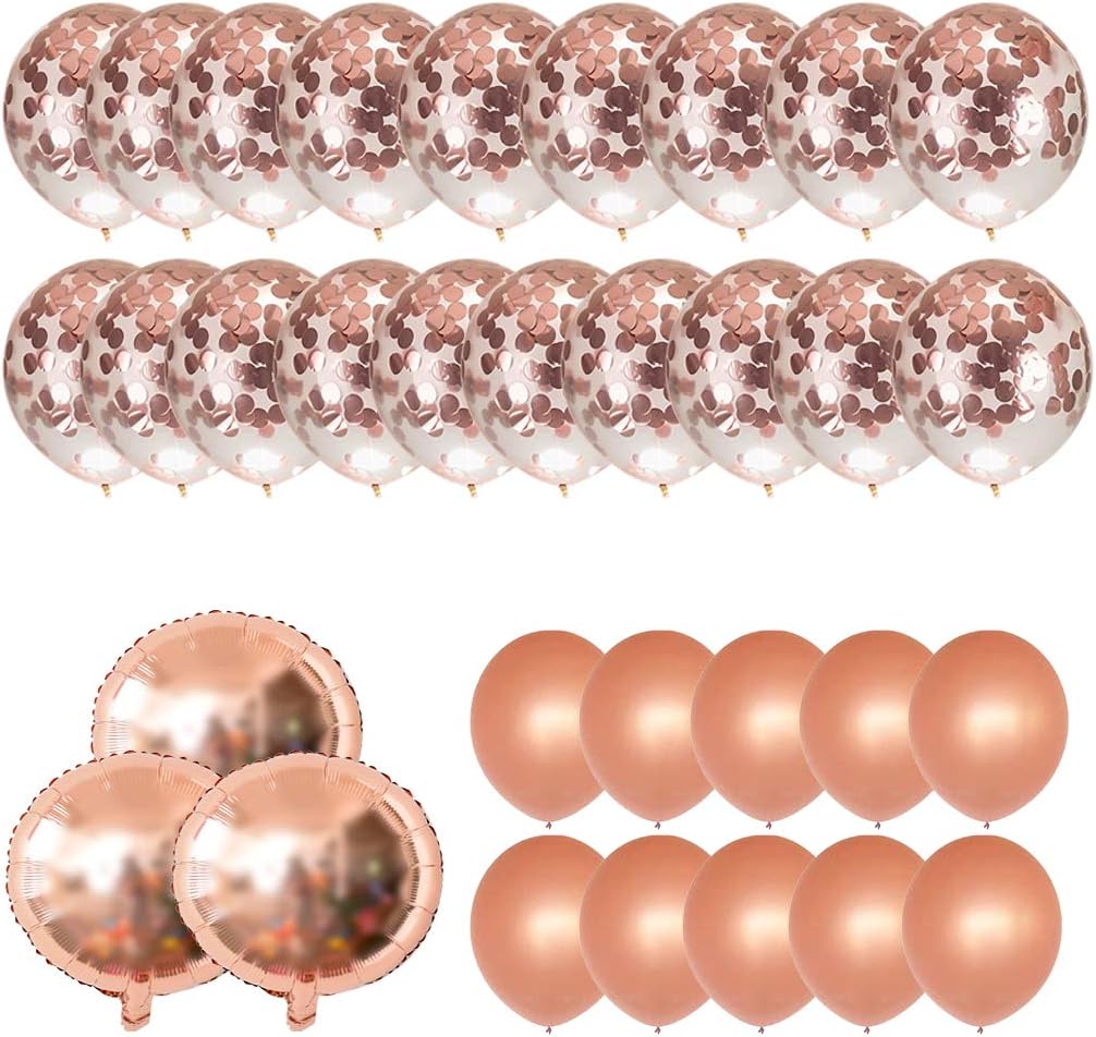Rose Gold Confetti Latex Mylar Balloon Happy Birthday Baby Showers Bridal Shower Weddings Bachelorette Party Decorations Set 33 Pcs