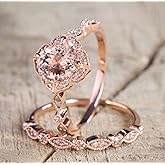 18k Rose Gold 2 Piece Ring Set Cubic Zirconia Bride Promise Rings Set CZ Eternity Engagement Wedding Band Ring Sets for Women TZ.60 (US Code 9)