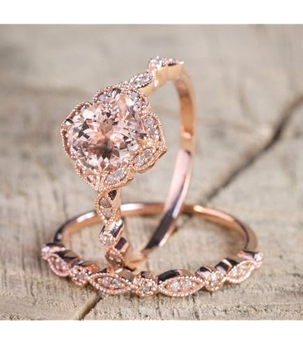アクセサリー GDC diamond memory ring zirconia gold Amazon.com: 18k Rose Gold 2 Piece Ring Set Cubic Zirconia Bride