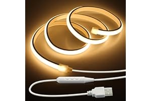 Samsion COB LED Strip Light 5V USB Powered 3.3FT/1M Dimmable LED Tape Light Warm White 3000K with Dimmer 320LEDs/M Flexible LED Rope Light Waterproof IP67 for Bedroom Cabinet DIY Indoor Decoration