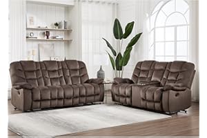 HAOMARKETS 2-Piece Manual Recliner Sofa Set, Include 2-Seater Loveseat Recliner Couch Featuring Hidden Storage & Cup Holders and 3-Seat Reclining Sofa for Living Room, Brown