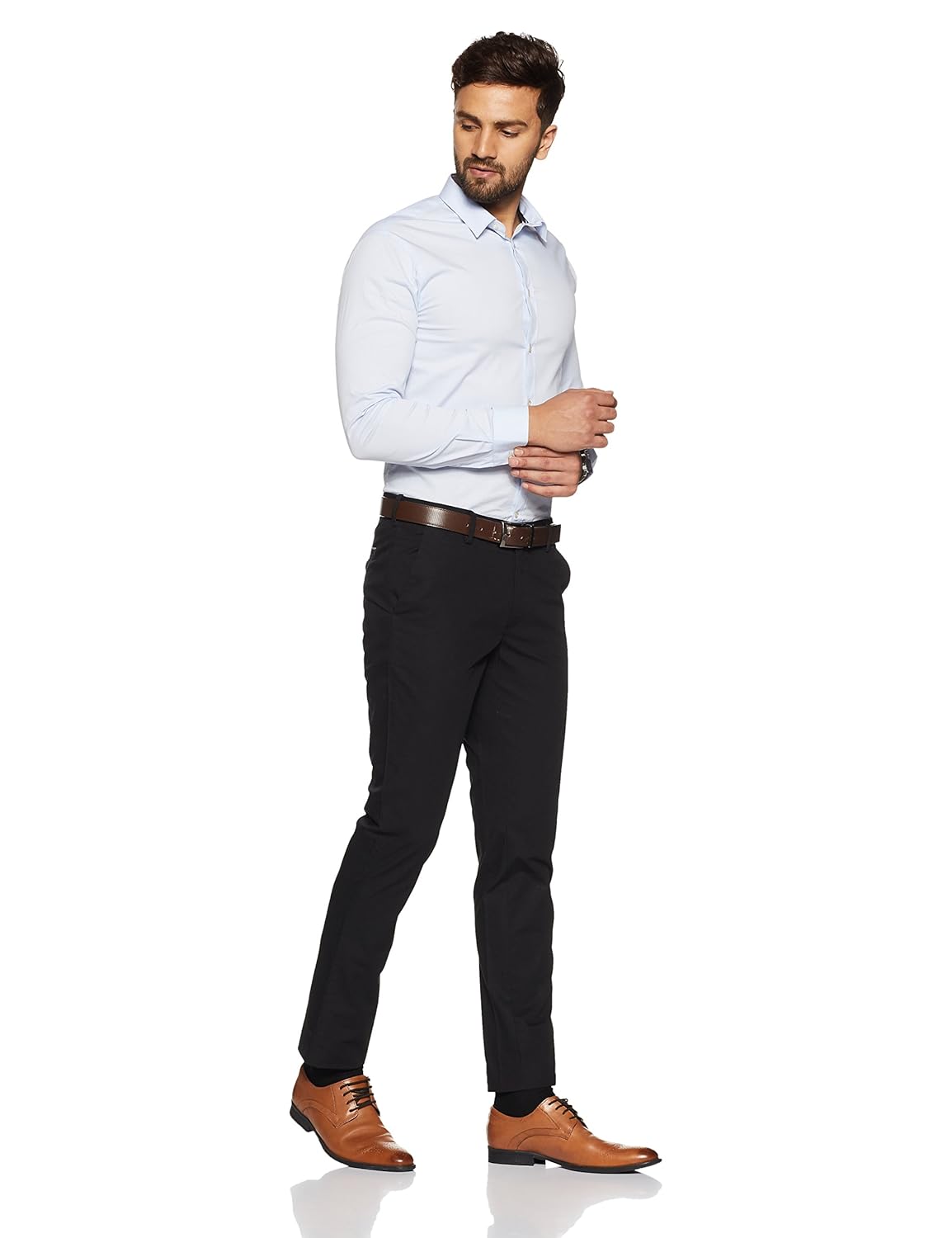 peter england men's slim fit cotton formal trousers