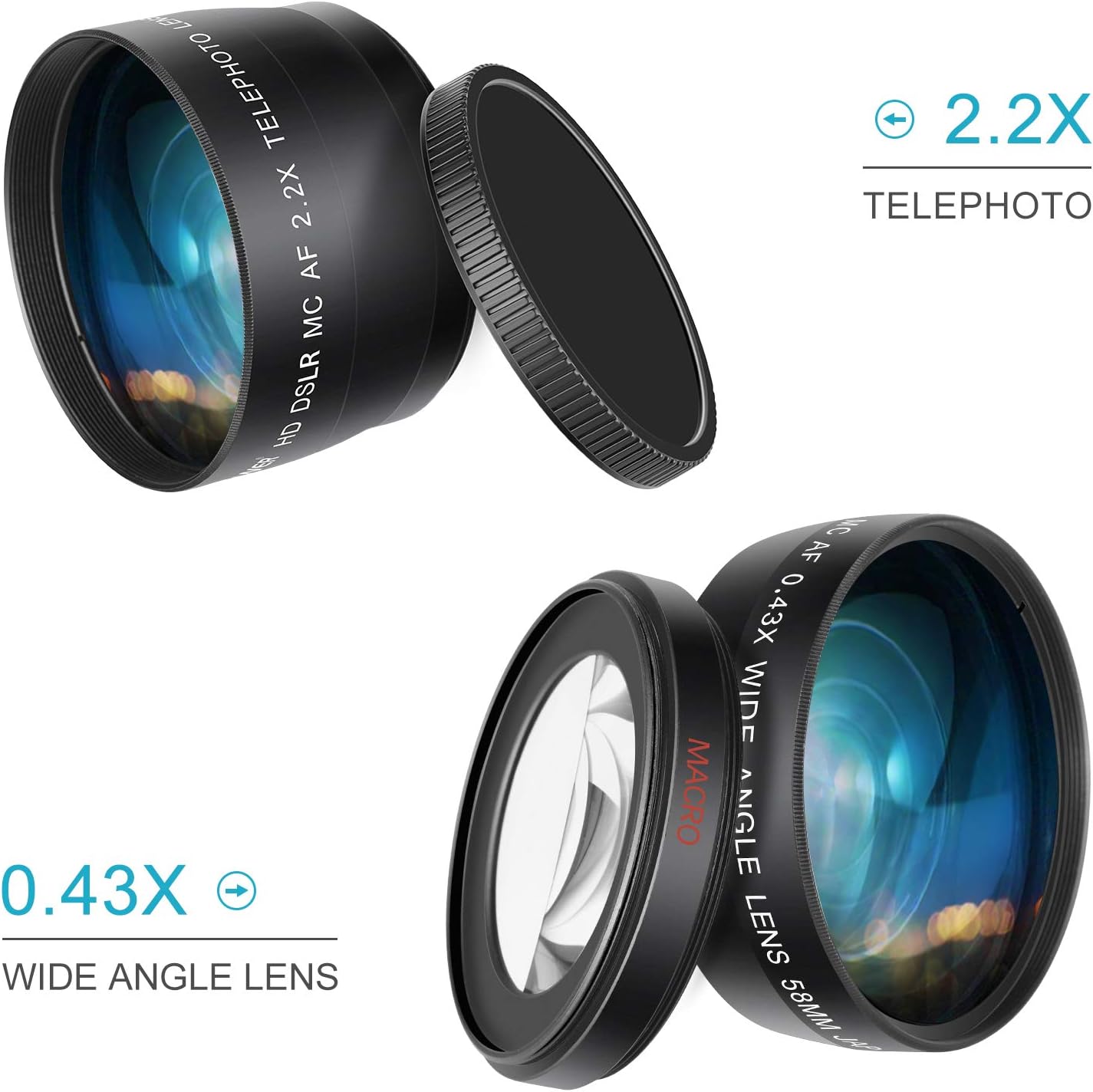 Neewer 58mm Lens and Filter Set: Wide Angle/2.2X Telephoto Additional Lens for 18mm-85mm APS-C Lens - Image 4