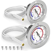 MEANLIN MEASURE 2Pcs Vapor Capillary Refrigeration Thermometer with Stainless Steel Front Flange Mount, 2" Dial, 48" Capillary Length, Temperature Range -40-65&deg;F/-40-20&deg;C, Accuracy 2%