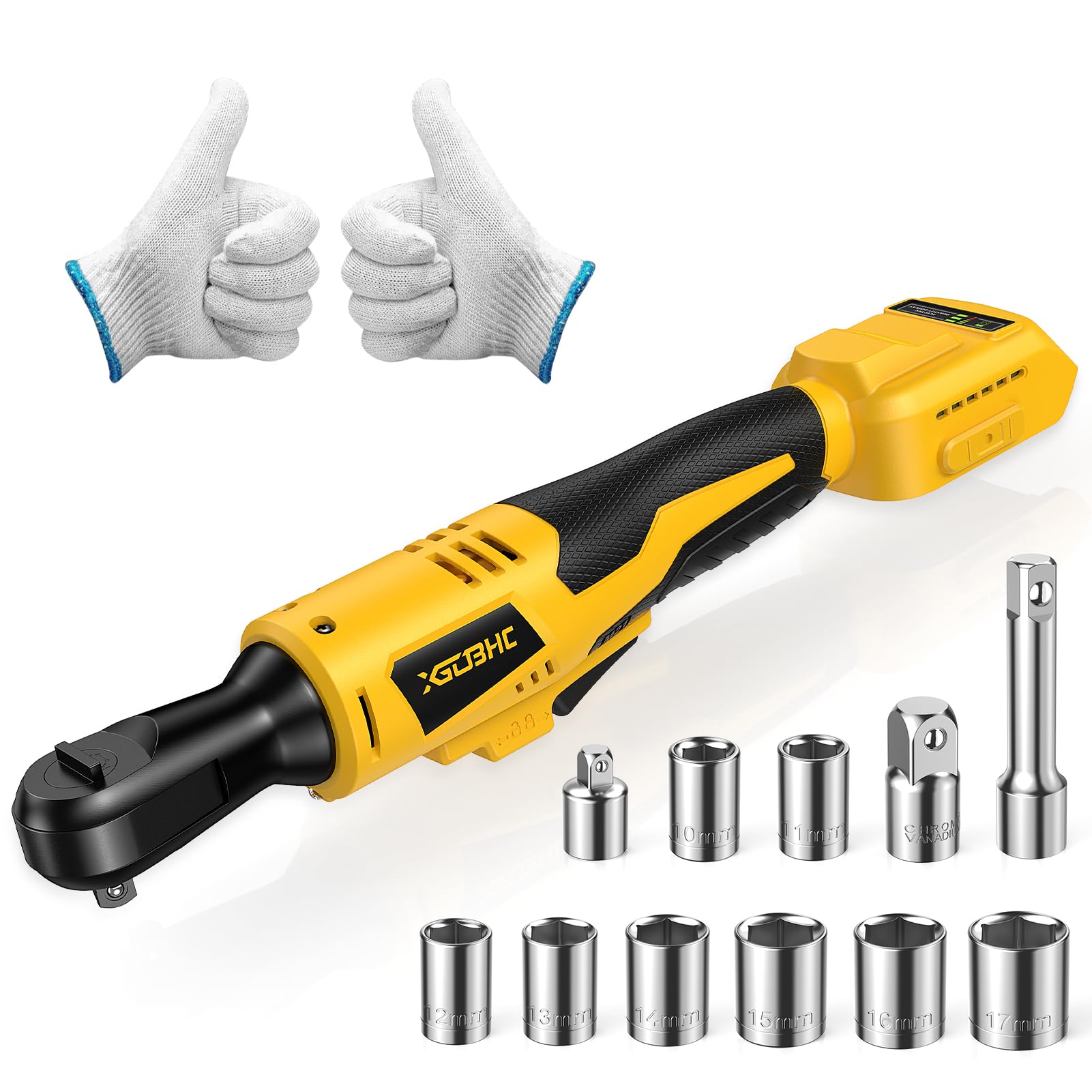 Photo 1 of 3/8" Cordless Ratchet Wrench for DeWalt 20V Max Battery - 75Ft-Lbs Brushless Motor Electric Ratchet Set with 0-300RPM Variable Speed, 8 Sockets, 3/8" and 1/4" Adapters,3" Extension Bar (Tool Only)