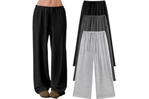 EXARUS 3 Pack Girl's Wide Leg Baggy Sweatpants Flowy Drawstring Waist Loose Long Sweat Pants Casual for Teen 8-14Y